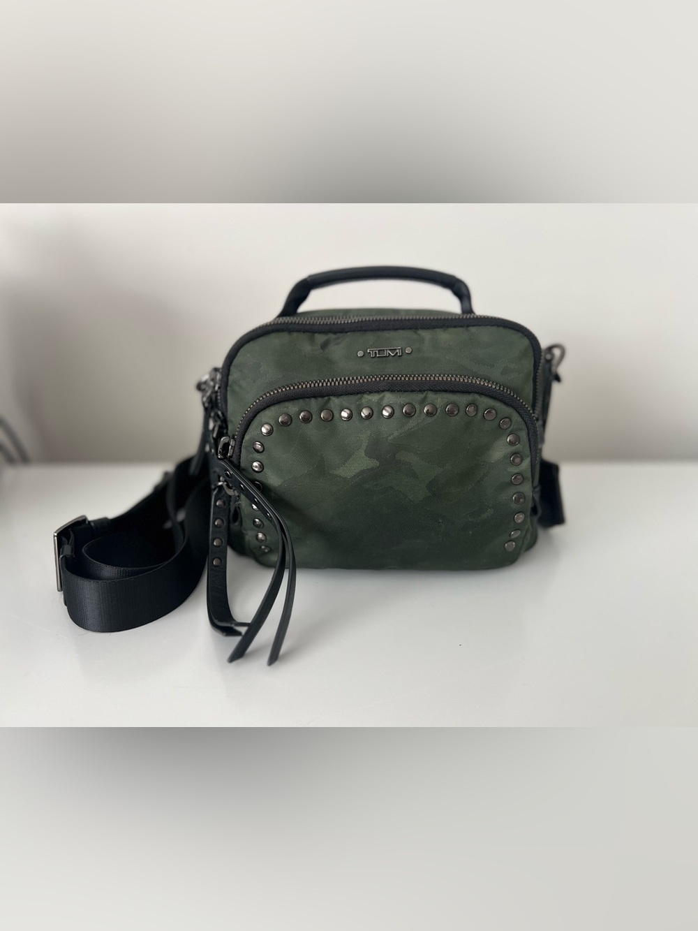 Tumi Olive Green Camo Studded Voyager Messenger Crossbody